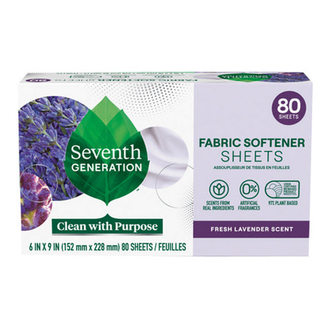 Seventh Generation, Fabric Softener Sheets Fresh Lavender Scent, 80 Count(Case Of 4)