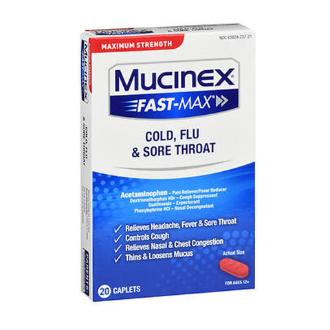 Mucinex, Fast-Max Cold -Flu -Sore Throat, 20 Caplets