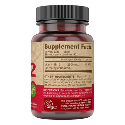 Deva Vegan Vitamins, Vegan Sublingual B-12, 2500 mcg, 90 Tabs