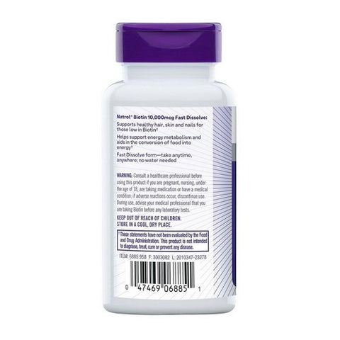 Natrol, Fast Dissolve Biotin, 10000 Mcg, 60 Tabs