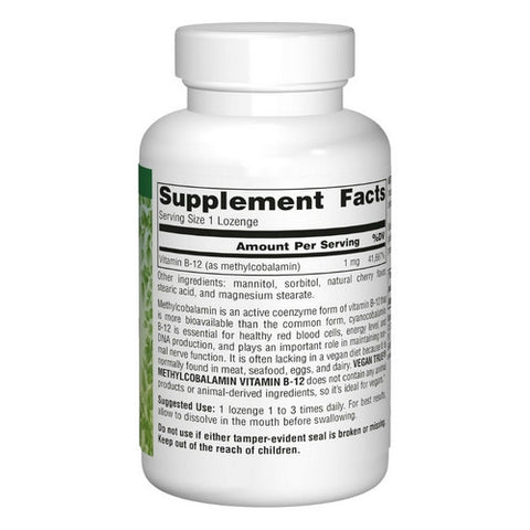 Source Naturals, Vegan True Methylcobalamin Vitamin B-12, 1 mg, Cherry 60 Tabs