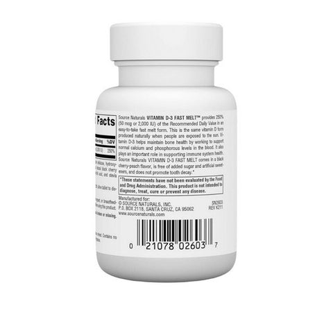 Source Naturals, Vitamin D-3, 2000 IU, Black Cherry-Peach 120 Tabs