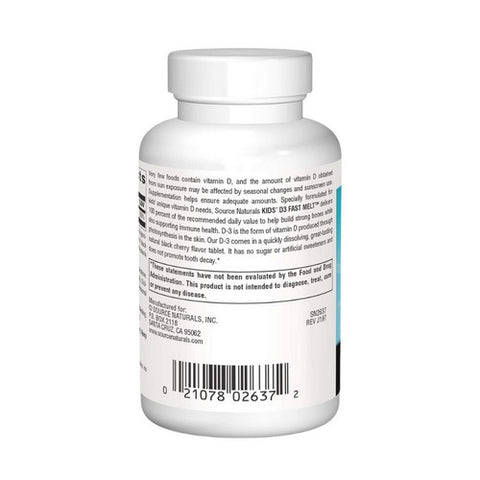 Source Naturals, Kids D-3 Fast Melt, 400 IU, Black Cherry 200 Tabs