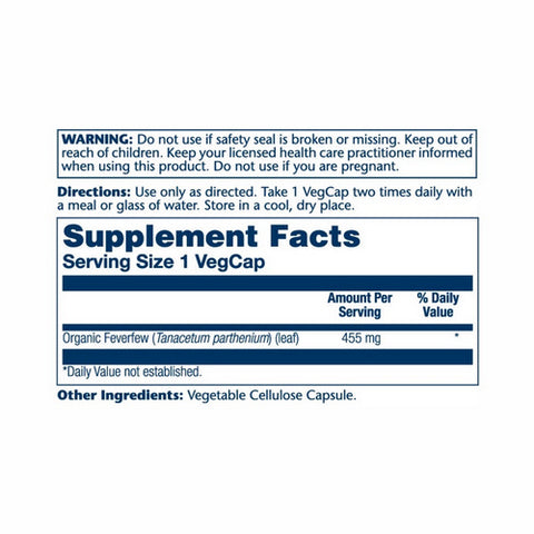 Solaray, Feverfew, 100 Caps