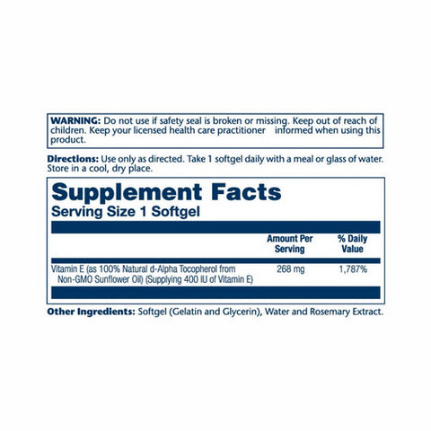Solaray, Sunflower Vitamin E, 400 IU, 60 Softgels