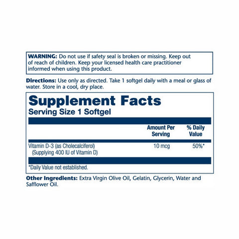 Solaray, Vitamin D-3, 400 IU, 120 Softgels
