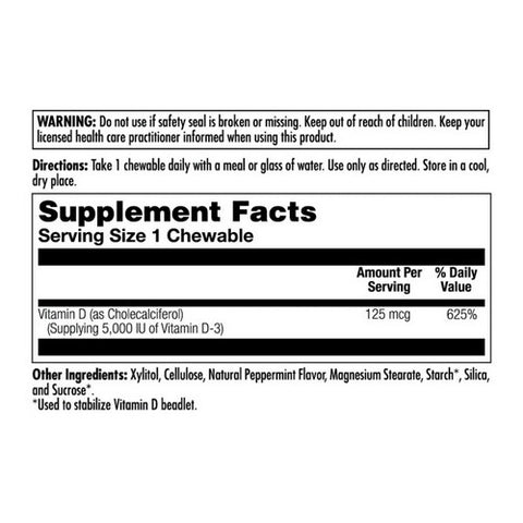 Kal, Ultra D-3, 5,000 IU, Peppermint 60 Chews