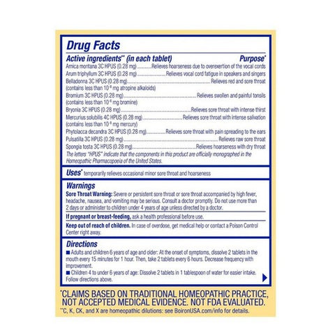 Boiron, Throatcalm Sore Throat Relief For Ages 4 Plus Years Unflavoured, 60 Tabs