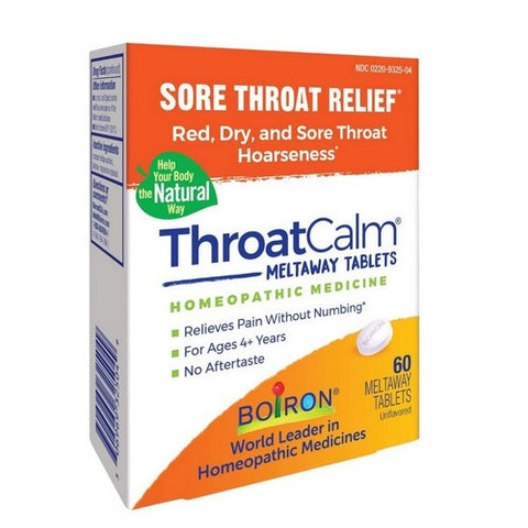 Boiron, Throatcalm Sore Throat Relief For Ages 4 Plus Years Unflavoured, 60 Tabs