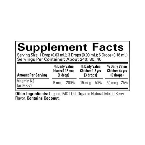 Child Life Essentials, Organic Vitamin K2 Drops Natural Berry, 5 Mcg, 0.25 Oz (7.5 ML)