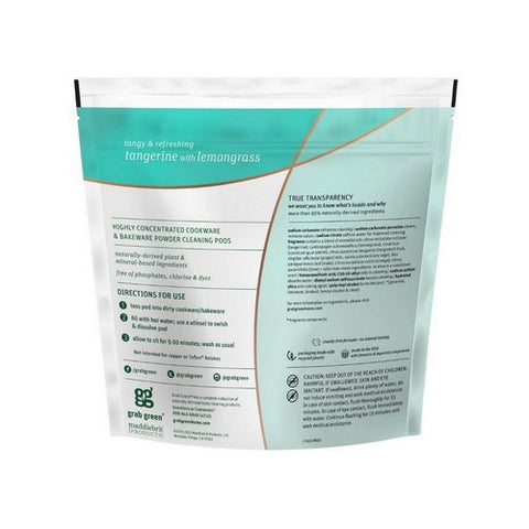 Grab Green, Cookware And Bakeware Cleaner Pods Tangerine With Lemongrass, 15 Loads