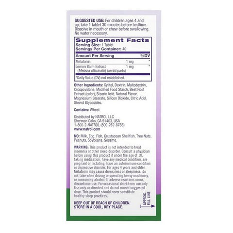Natrol, Kids Fast Dissolve Melatonin Strawberry, 1 mg, Strawberry 40 Tabs