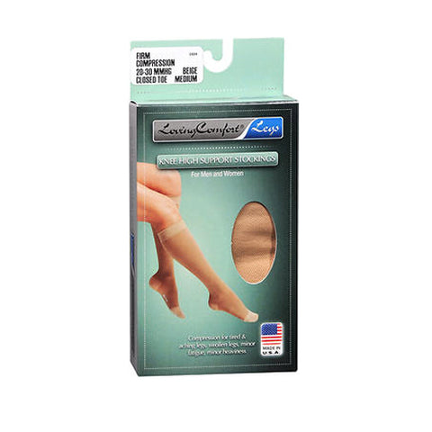 Loving Comfort, Knee High Support Stockings Closed Toe Firm Beige Medium, 1 Each