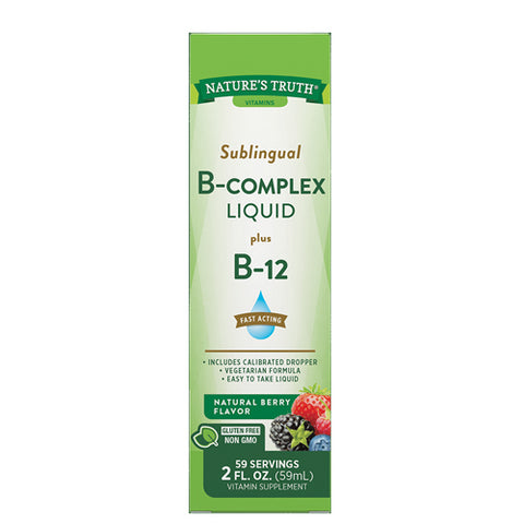 Nature's Truth, Sublingual B Complex Liquid Plus B-12 Natural Berry Flavor Liquid, 2 Oz