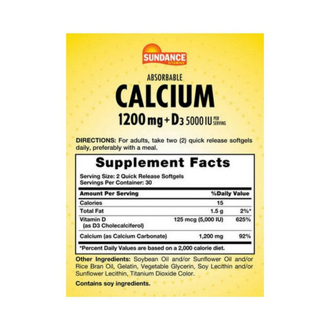 Sundance, Vitamins Absorbable Calcium+ D3 Softgels, 60 Tabs