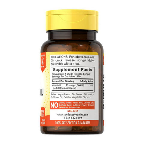 Sundance, High Potency Vitamin D3 Quick Release Softgels, 1000 IU, 100 Tabs