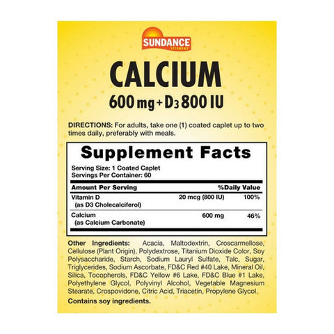 Sundance, Calcium + Vitamin D3 Coated Caplets, 60 Tabs