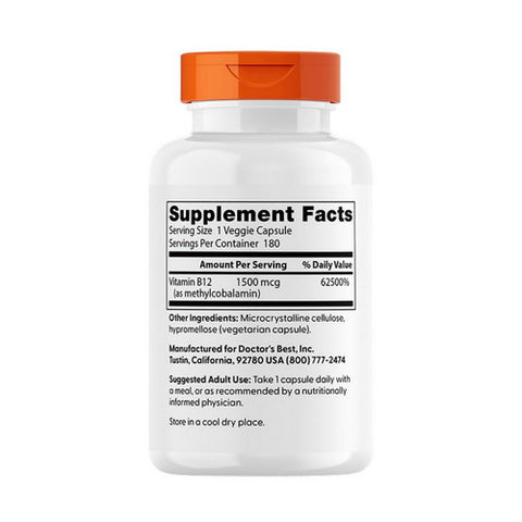 Doctors Best, Fully Active B12, 1500 mcg, 180 Veg Caps