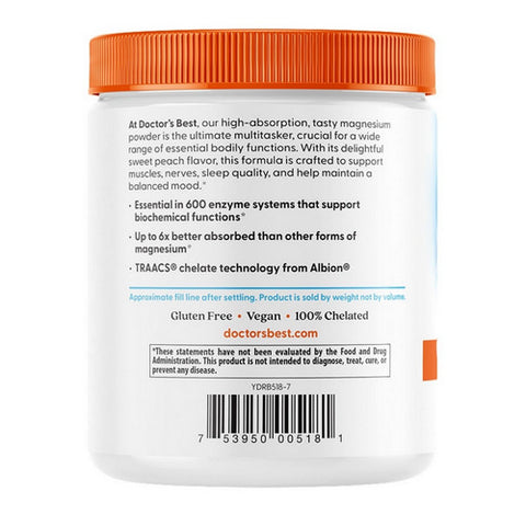 Doctors Best, Magnesium Powder Peach Flavored, 347 Grams