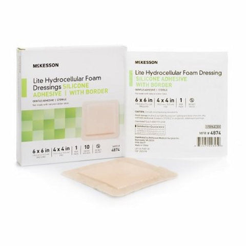 McKesson, Thin Foam Dressing 6 X 6 Inch With Border Film Backing Silicone Gel 4874, Case Of 20