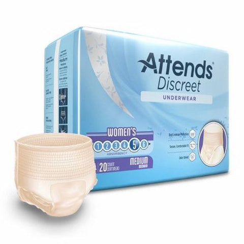 Attends, Female Adult Absorbent Underwear Discreet Pull On with Tear Away Seams Medium, Case Of 4