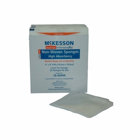 McKesson, Nonwoven Sponge 4 X 4 Inch 4-Ply Sterile 16-42444, 1 Pack