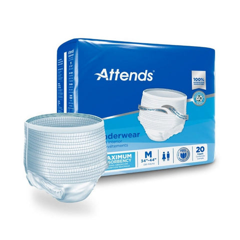 Attends, Adult Absorbent Underwear Pull On with Tear Away Seams Medium Disposable Heavy Absorbency, Count of 4