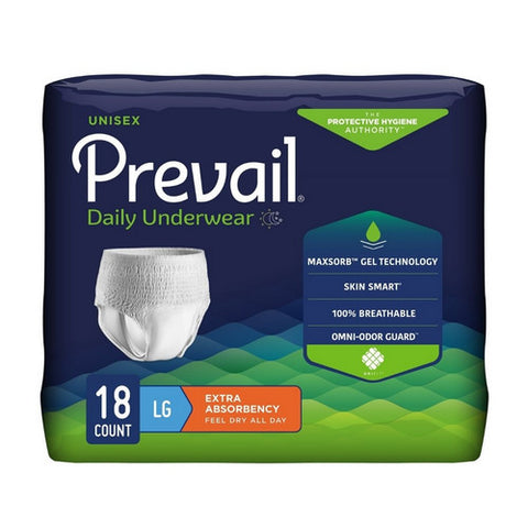 First Quality, Female Adult Absorbent Underwear Prevail  Daily Underwear Pull On with Tear Away Seams Large Disposa, Pack Of 18