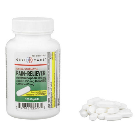 Sunmark, Pain Relief McKesson Brand 250 mg - 250 mg - 65 mg Strength Acetaminophen / Aspirin / Caffeine Caple, 100 Caplets