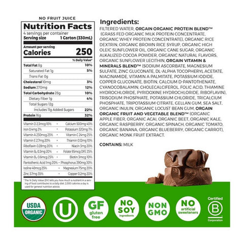 Orgain, Organic Nutritional Shake Creamy Chocolate Fudge Flavor Liquid Oral Supplement, Pack Of 4