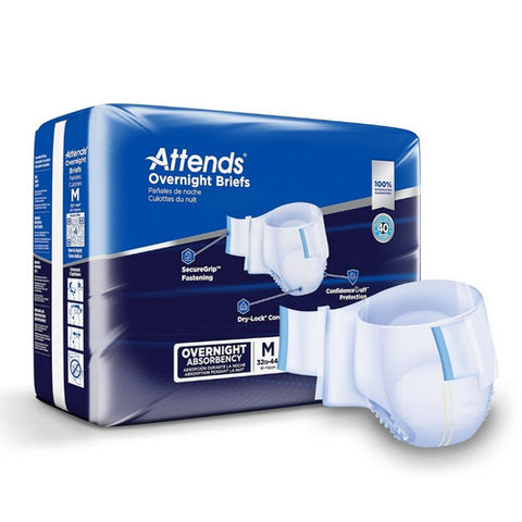 Attends, Attends Overnight Brief Unisex Adult Incontinence Medium Disposable Heavy Absorbency, Count of 18