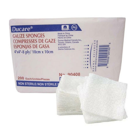 Derma e, USP Type VII Gauze Sponge Ducare Cotton 8-Ply 4 X 4 Inch Square NonSterile, Pack Of 200