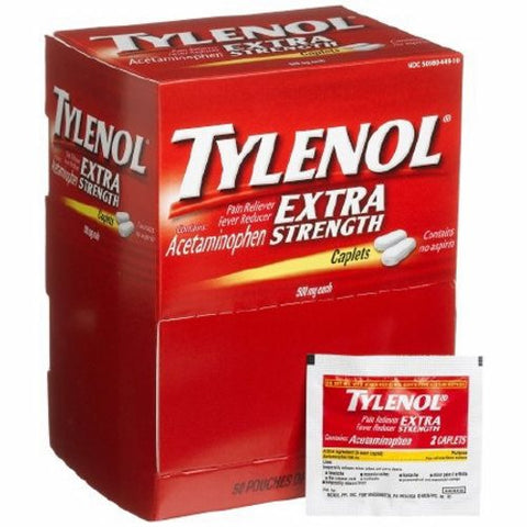 Tylenol, Pain Relief Tylenol  500 mg Strength Acetaminophen Caplet 50 per Box, Box Of 1