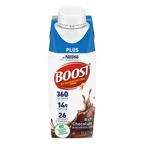 Nestle Healthcare Nutrition, Oral Supplement Boost  Plus Rich Chocolate Flavor 8 oz. Container Carton Ready to Use, 8 Oz