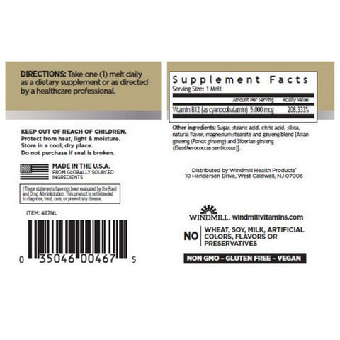Windmill Health, Vitamin B-12, 5000Mcg, 60 Count