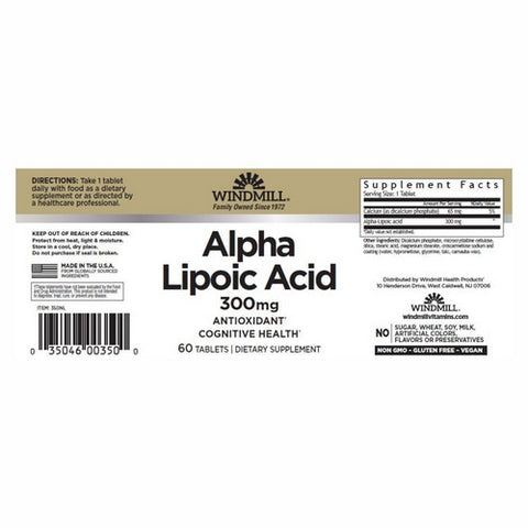Windmill Health, Alpha Lipoic Acid, 300mg 60 Tabs