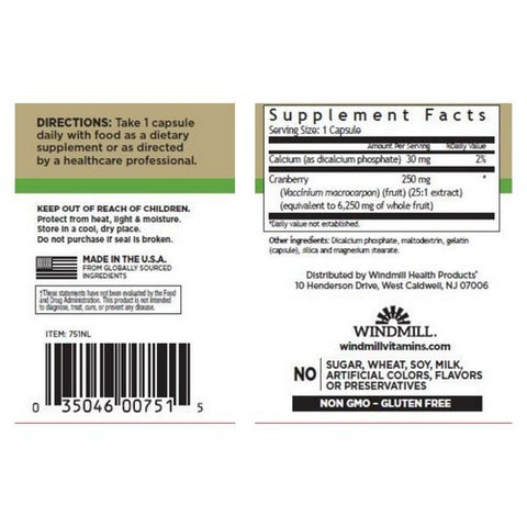Windmill Health, Cranberry Extract, 250 mg, 60 Caps