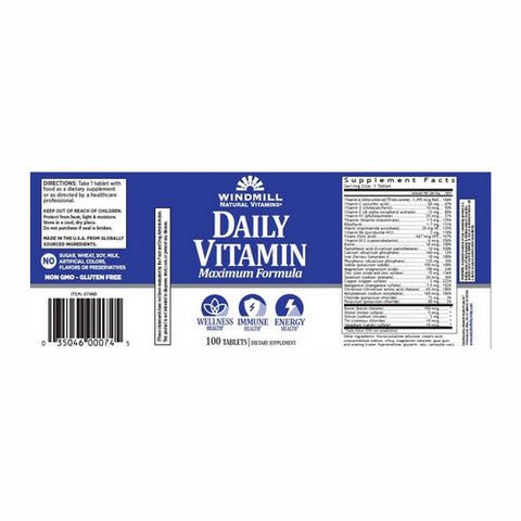 Windmill Health, Daily-Vitamin Maximum Formula, 100 Tabs