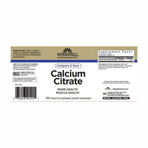 Windmill Health, Calcium Citrate, 100 Tabs