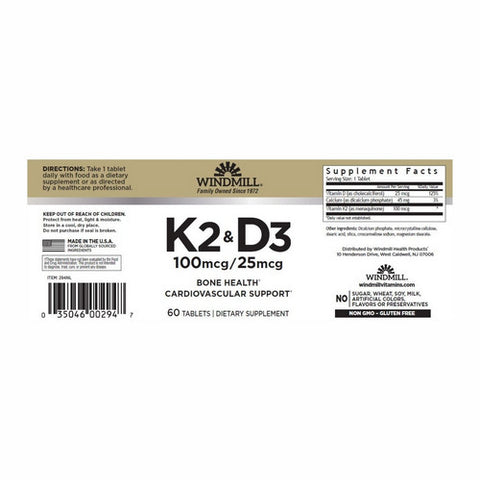 Windmill Health, VITAMIN K2 W/VIT D3, 60 Tabs