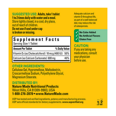 Nature Made, Calcium Vitamin D, 600 mg, 60 Tabs