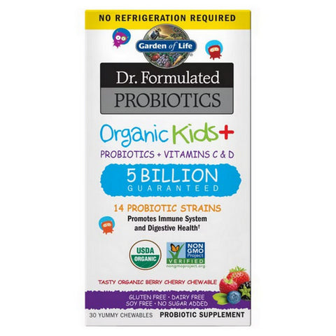 Garden of Life, Dr. Formulated Probiotics Organic Kids Berry Cherry Shelf Stable, 30 Chewable Tabs