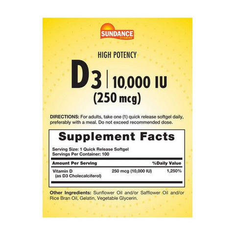 Sundance, Vitamin D3, 10,000 IU, 100 Softgels