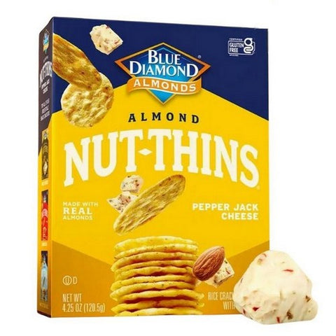 Blue Diamond, Growers Nut Thins Pepper Jack Cheese Nut and Rice Cracker, Case of 12 X 4.25 Oz