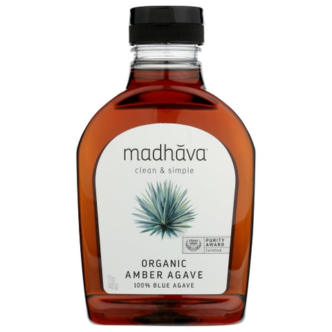 Madhava Honey, Agave Nectar Amber Raw, Case of 6 X 17 Oz