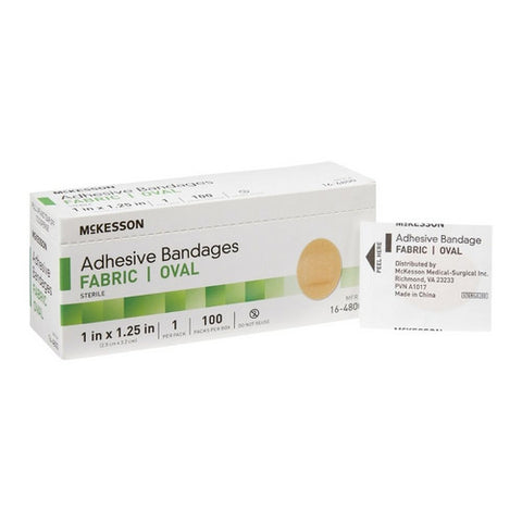 McKesson, Adhesive Strip 1 X 1-1/4 Inch Fabric Oval Tan Sterile 16-4800, Case Of 24