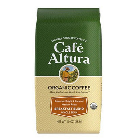 Cafe Altura, Organic Coffee Breakfast Blend Medium Roast, Whole Bean 10 Oz