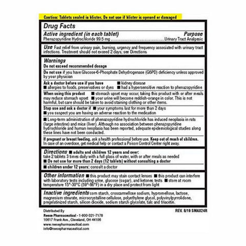 Reese, Maximum Strength Urinary Pain Relief, 12 Tabs