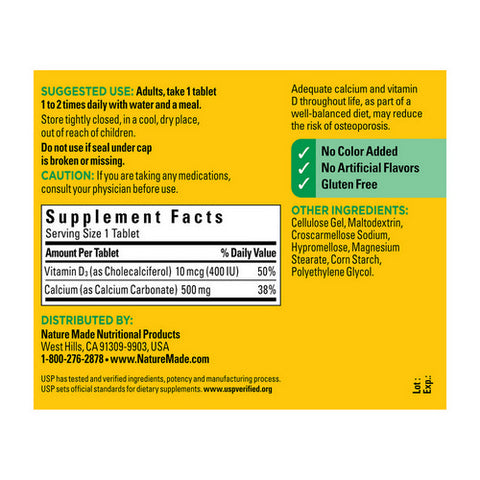 Nature Made, Calcium + D, 500 Mg, 130 Tabs