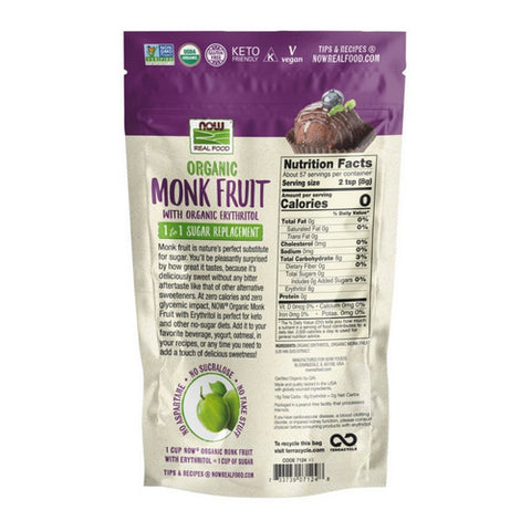 Now Foods, Organic Monk Fruit With Organic Erythritol, 1-to-1 Sugar Replacement 1 LB